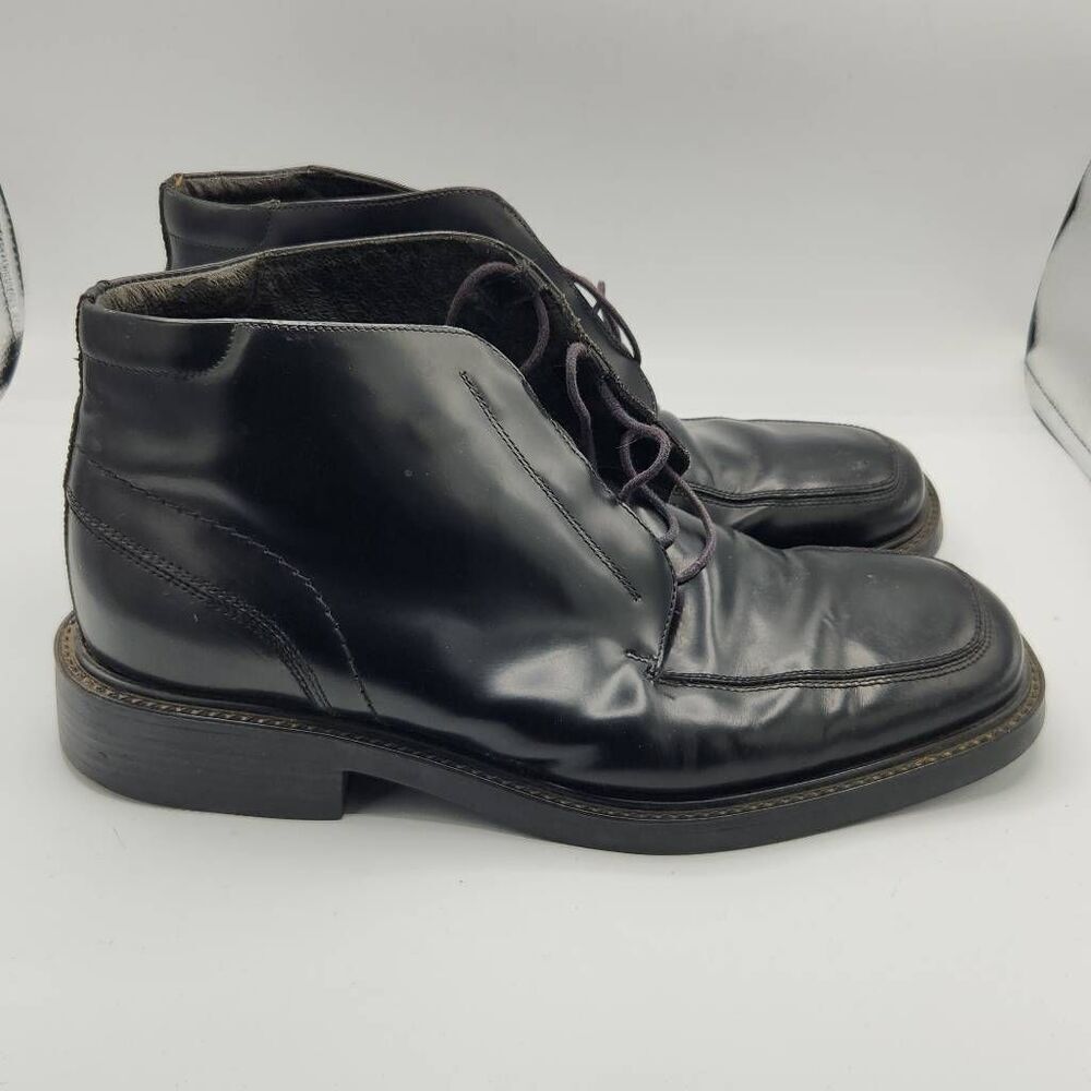 Men's Size 8.5M Black Leather Square Toe Heeled Dress Shoes